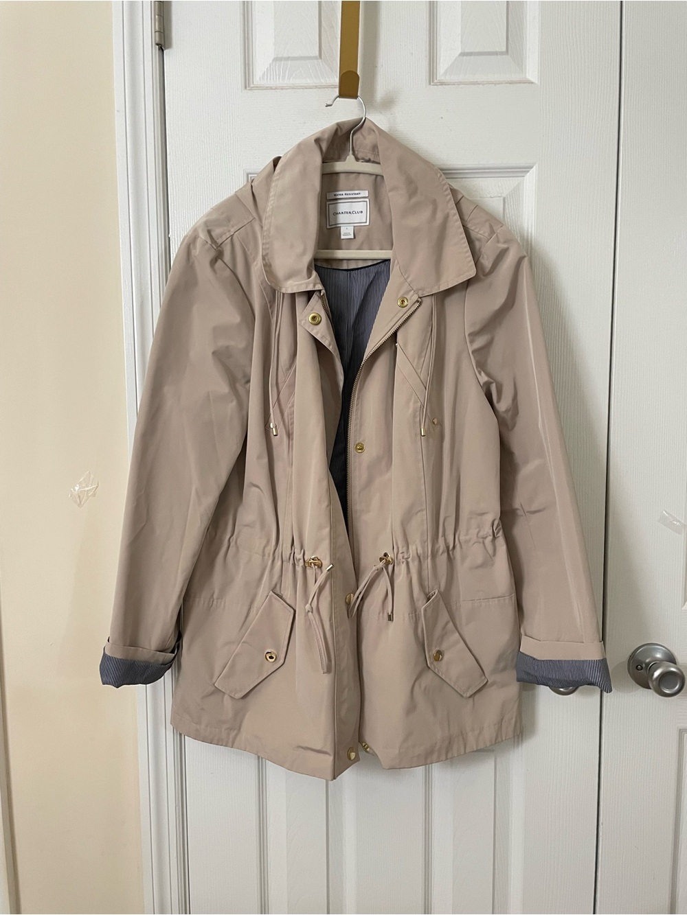 Charter Club Taupe Trench-Style Raincoat Jacket